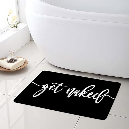 Miniatura 6 de Get Naked - Tapete de baño para baño, fuente blanca, con citas divertidas, color negro, tapete de baño de espuma viscoelástica suave, tapete