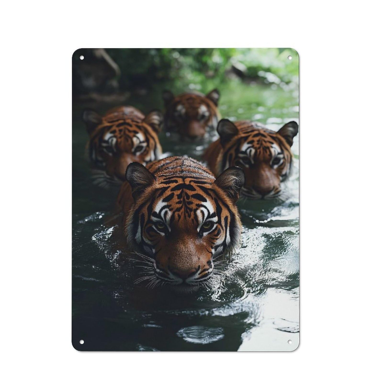 Junmoney Style-21 Tigers Swimming In Water Industrial Metal Sign 40X30cm, Modern Retro Loft Wall Plaque For Modern Home, Workshop, Office Or Cafe
