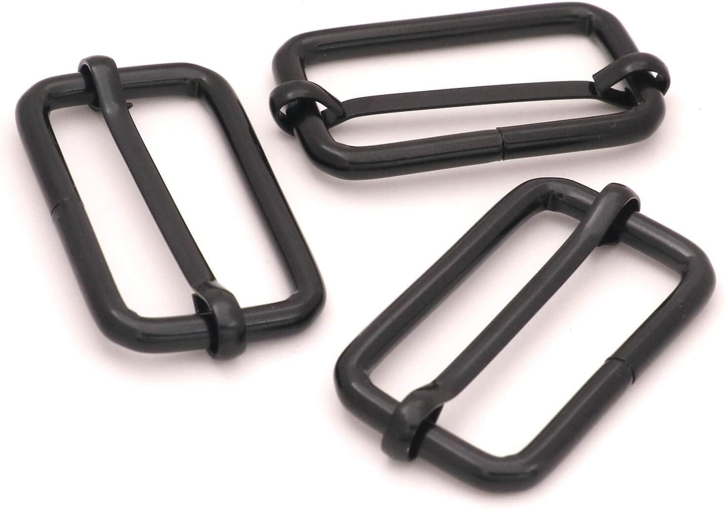 BIKICOCO Metal Slide Adjuster Buckle Tri-Glides with Movable Center Bar, for Straps, 1.5 x 0.8 Inch, Black, Pack of 20
