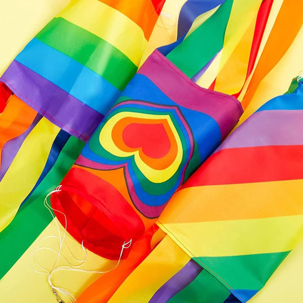 Evealyn Rainbow Colorful Windsock Flag Set 2 Pcs,Hanging Decoration Multicolor Colorful 6 Colors Pride Flag Windsock Sculptures for Outdoor Yard (40in), Red, CL-0012
