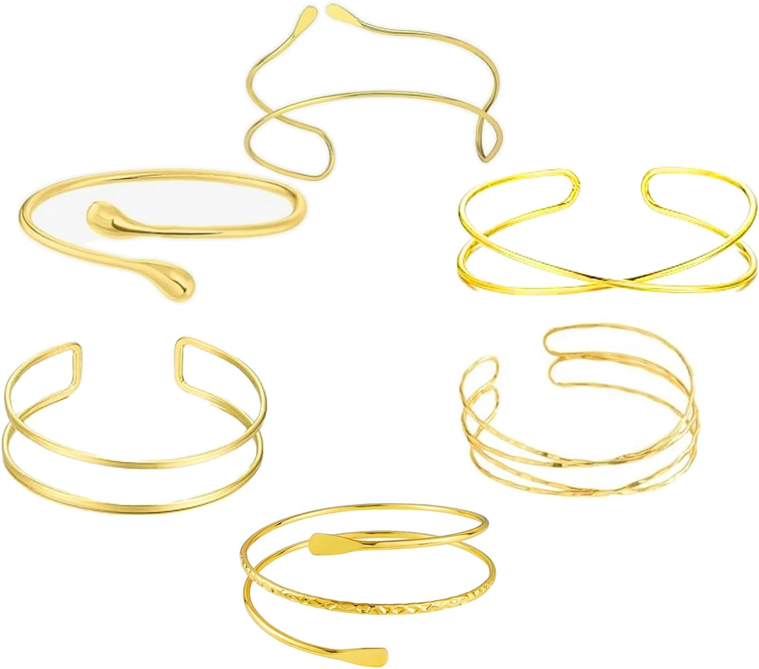 Arm Cuff Jewelry Set: 6PCS Gold Bracelets for Women Upper Arm Bangle Armband