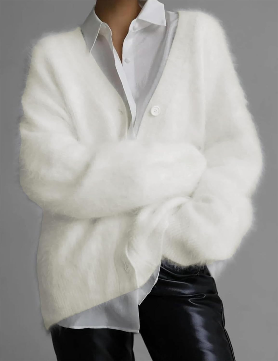 Womens V Neck Fuzzy Cardigan Sweaters Button Down Long Sleeve Open Front Cardigan Fall Winter Outfits 2025 - Image 5