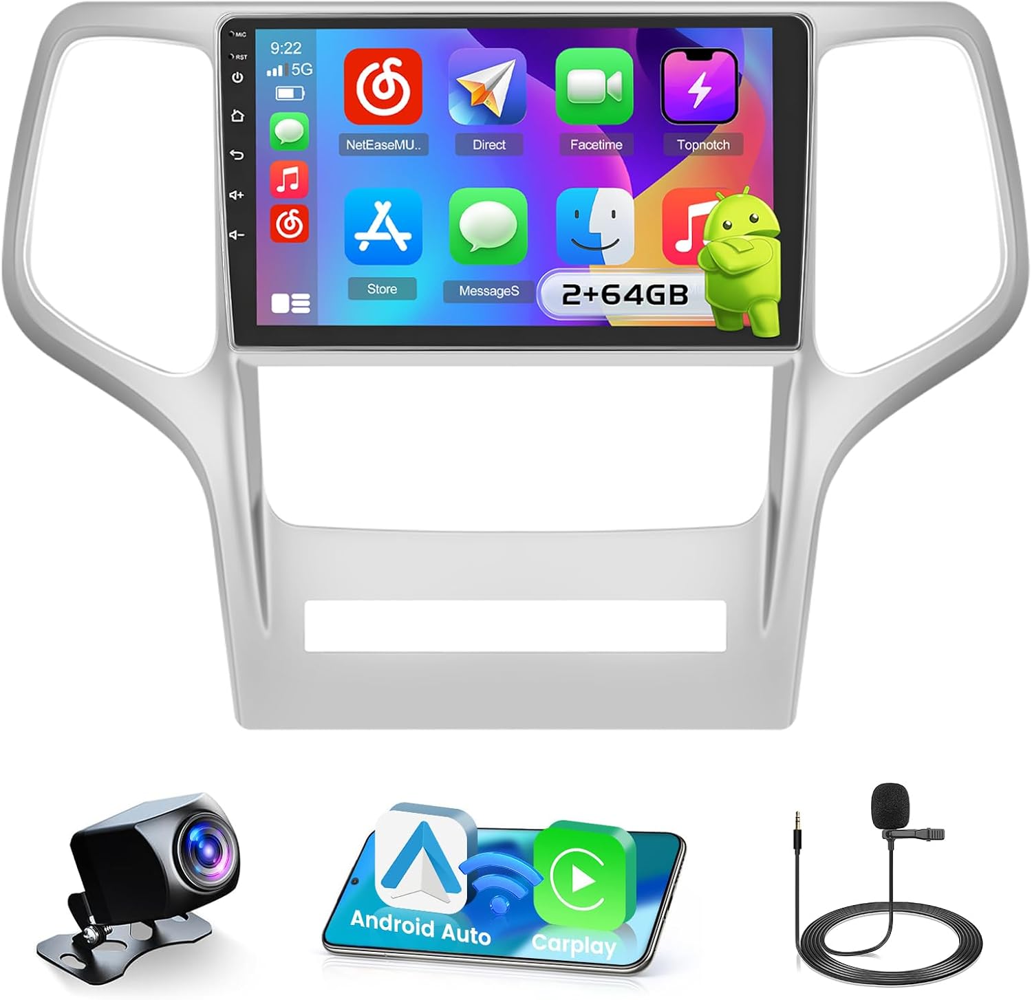 Inefala 4G 64G for Jeep Grand Cherokee 2010-2013 Radio CarPlay 9" in-Cell Touchscreen Car Stereo Android 15 Android Auto Bluetooth 5.0 GPS WiFi 15UI Backup Camera