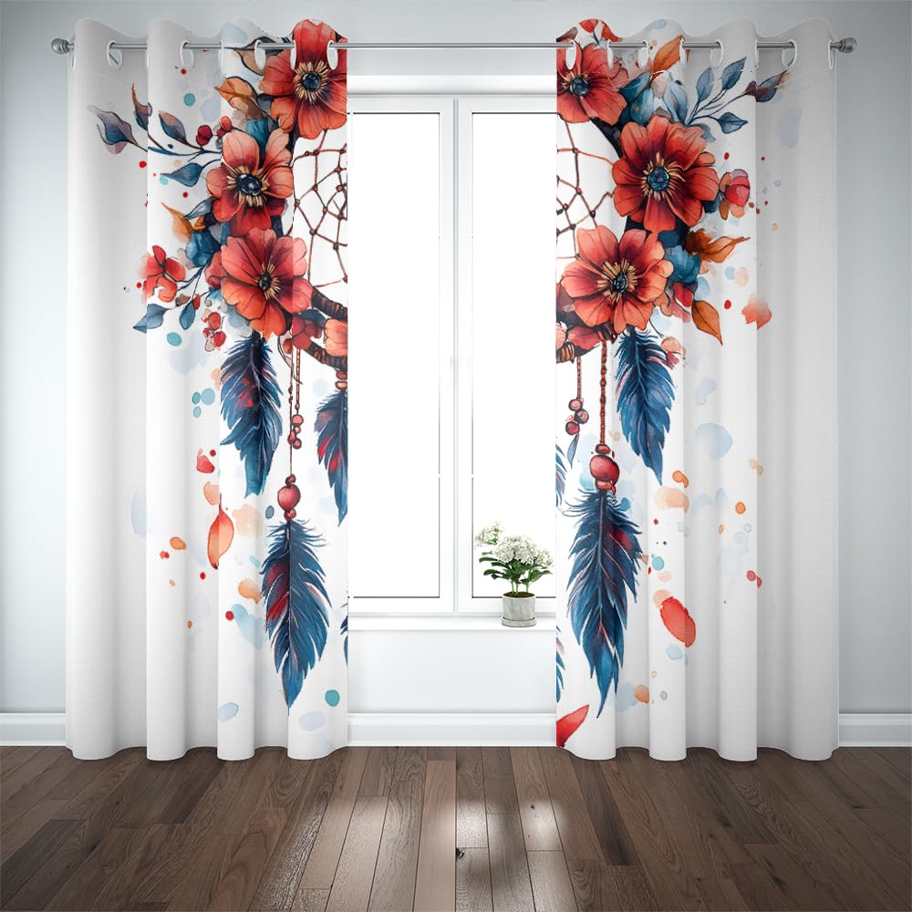 Verdunklungsvorhänge Thermovorhang Ösen Kinderzimmer Kinder Junge Mädchen Weißer Hintergrund Mit Roten Und Blauen Blumen 2Er Set 234X230Cm Vorhang Verdunkelung Blickdichte Gardinen Wohnzimme