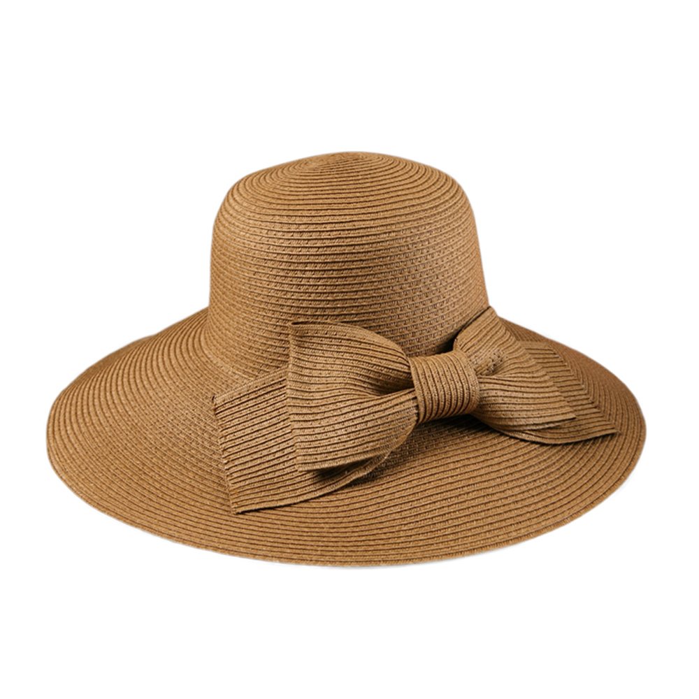 Chapeau de paille d'été pliable pour femme en violet clair et marron