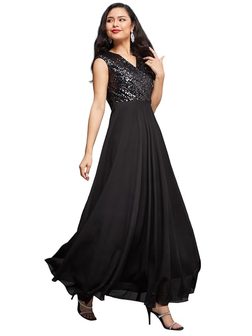 Miss Chase Women's V-Neck Cap Sleeved Solid Wrap Maxi Dress