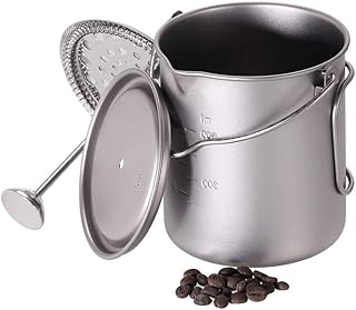 Lixada Titanium Cup Camping Coffee Mug 750ml Outdoor French Press Pot, Camp Cooking Pot, Coffee Maker with Lid, Multi-Func...