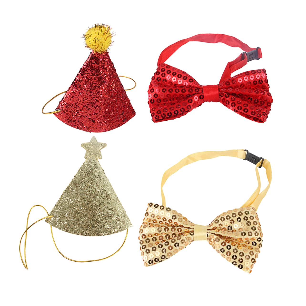 CIYODO Dog Birthday Hat Set for Small Pets Bow Tie Party Decorations 4pcs Random