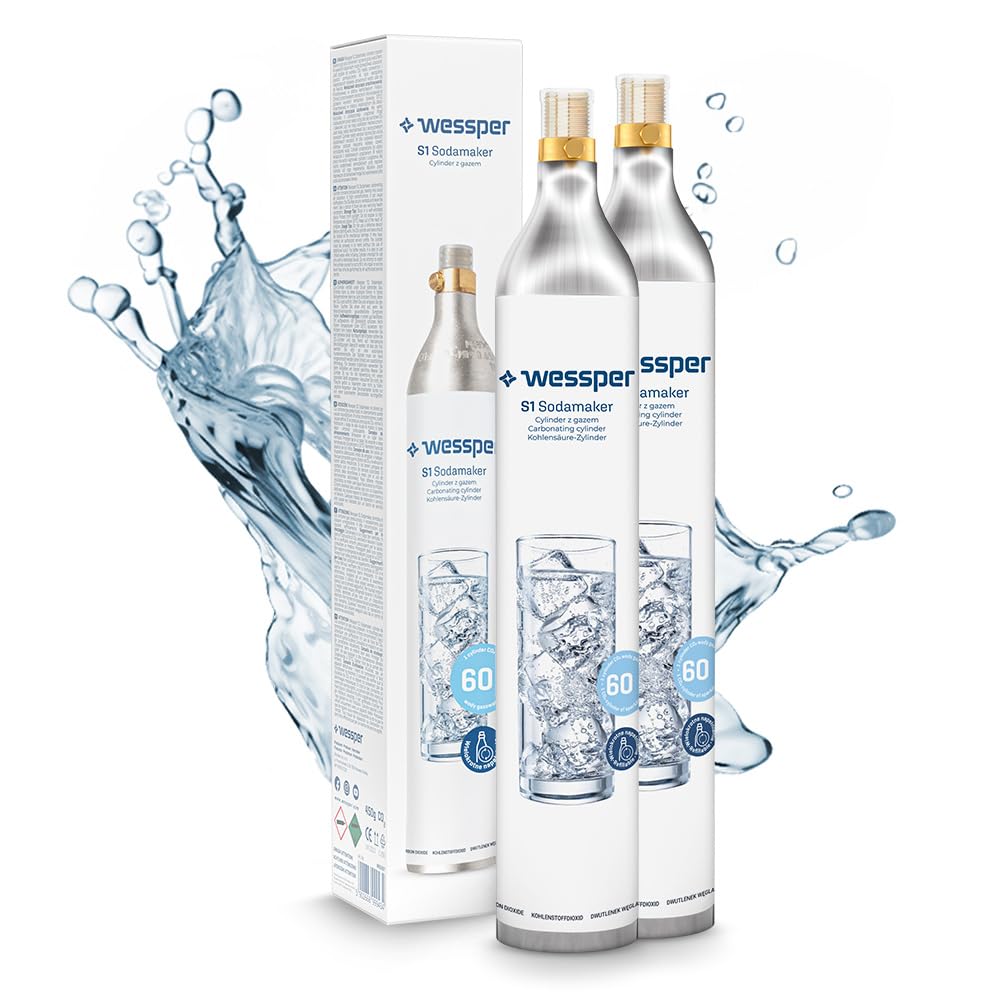 Wessper 2 x CO2 cylinders, suitable for SodaStream, Aarke, Brita, WasserMaxx and many more water carbonators, 425 g (60 l) Home & Kitchen