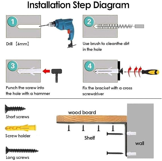 6 Pack Heavy Duty Right Angle Bracket Stainless Steel L Shaped Corner Brace Joint Wall Shelf Support, 125mm×75mm, Screws Included