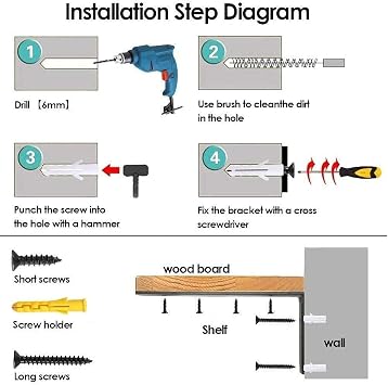 6 Pack Heavy Duty Right Angle Bracket Stainless Steel L Shaped Corner Brace Joint Wall Shelf Support, 125mm×75mm, Screws Included