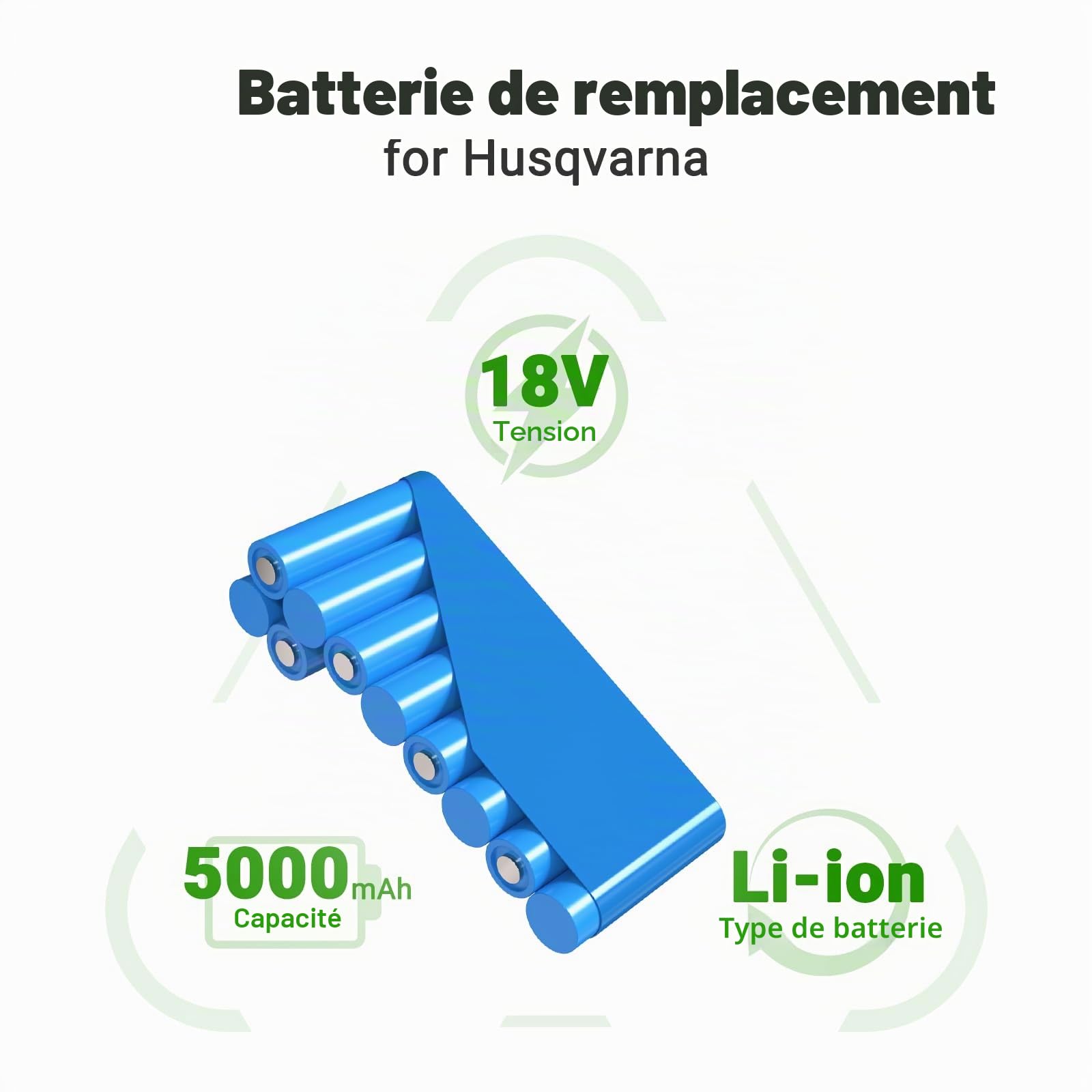 18V 5000mAh Batterie de Remplacement Li-ION pour Husqvarna Automower 320, 330X, 420, 430, 430X, 440, 450X, 520, 550 Robot de pelouse, Remplacement pour 580 68 33-01, 580 68 33-02