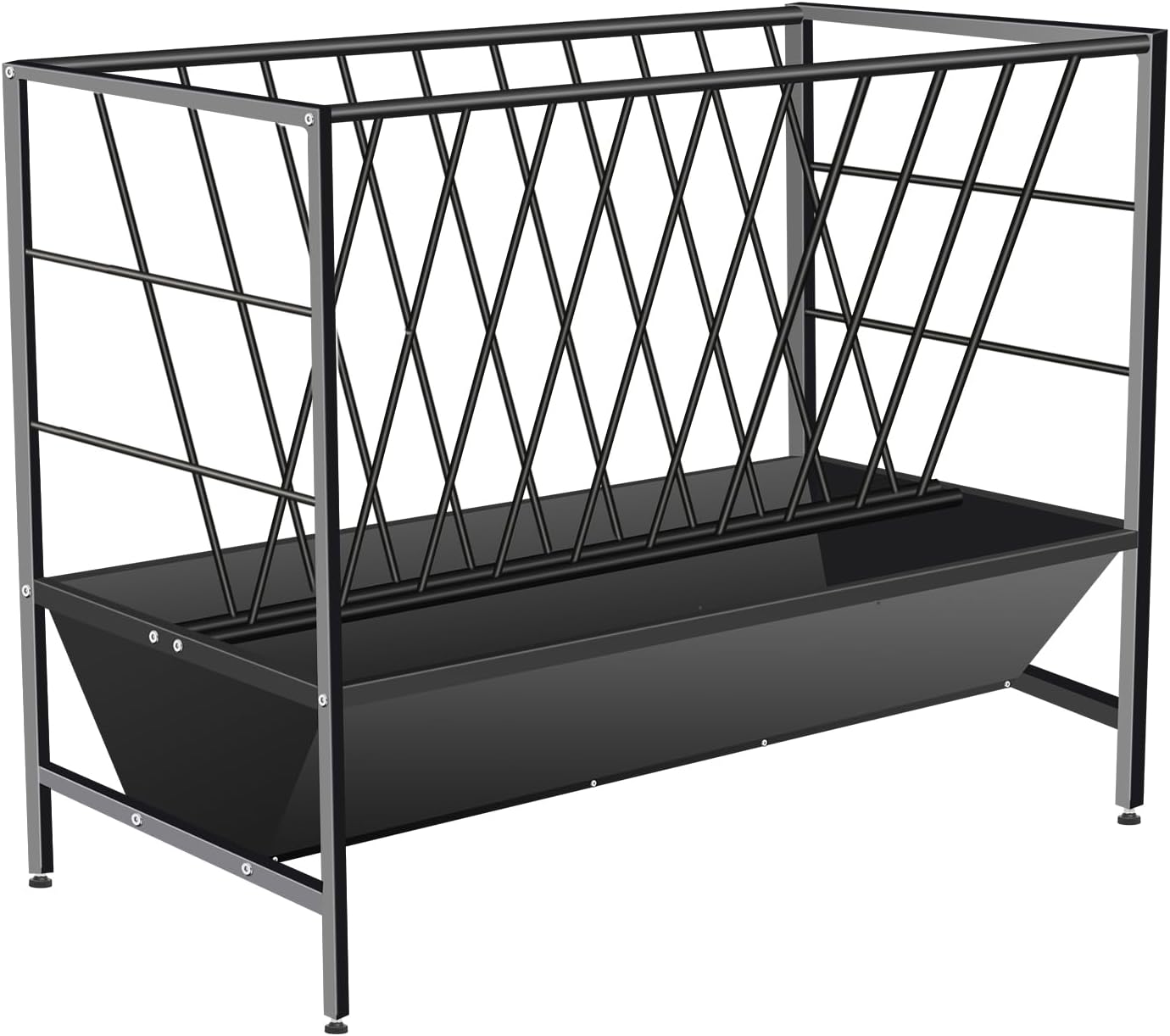 Pasture Hay Feeder 69 Gallon, Livestock 2 in 1 Hay and Grain Feeder, Heavy-Duty Galvanized Metal Goat Feeder with 2 Trays, Pasture Feeder for Goat, Sheep, Foal, Sheep