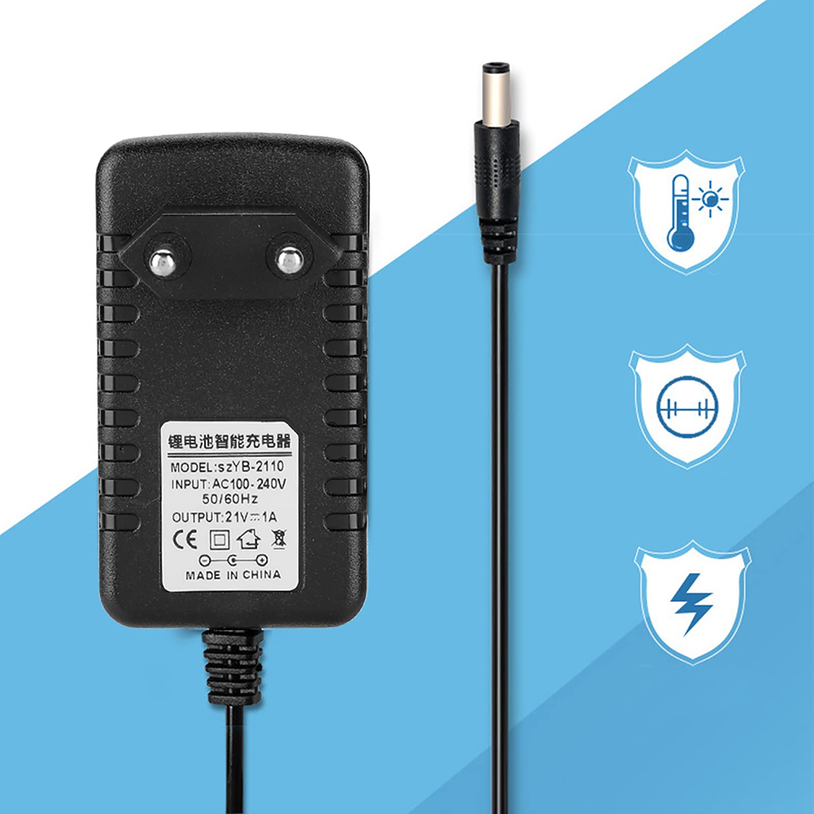 21 V 1A Ligi -Ion Akuaryjnik z Grubym Miedzianym Rdzeniem, Ognioodpornym Stopem PC i Szerokim Napięciem - ładowarka Adaptacyjna do (Wtyczka UE 100-240 V.)