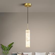LMQNINE Natural Alabaster Pendant Lights for Kitchen Island White Marble Long Tube Chandelier 4000K Modern Gold Ceiling Light Fixtures for Bedroom Dining Room Table Living Room HallwayS-1Pack