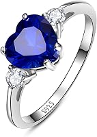 2.25ct Created Blue Sapphire Heart Ring Women 925 Sterling Silver 8x8mm CZ Birthstone Engagement Anniversary Sizes 5-10