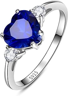 2.25ct Created Blue Sapphire Heart Ring Women 925 Sterling Silver 8x8mm CZ Birthstone Engagement Anniversary Sizes 5-10