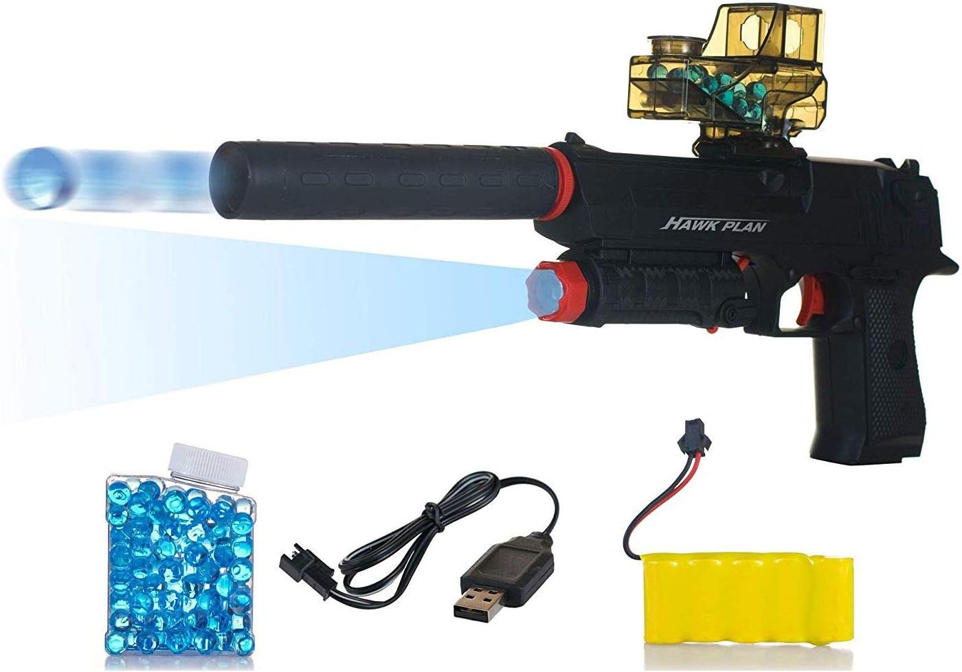 Akrobo Rechargeable Battery Operated Water Crystal Bullet Gun Toy Set with Jelly Shots and Flashlight for Kids with Case