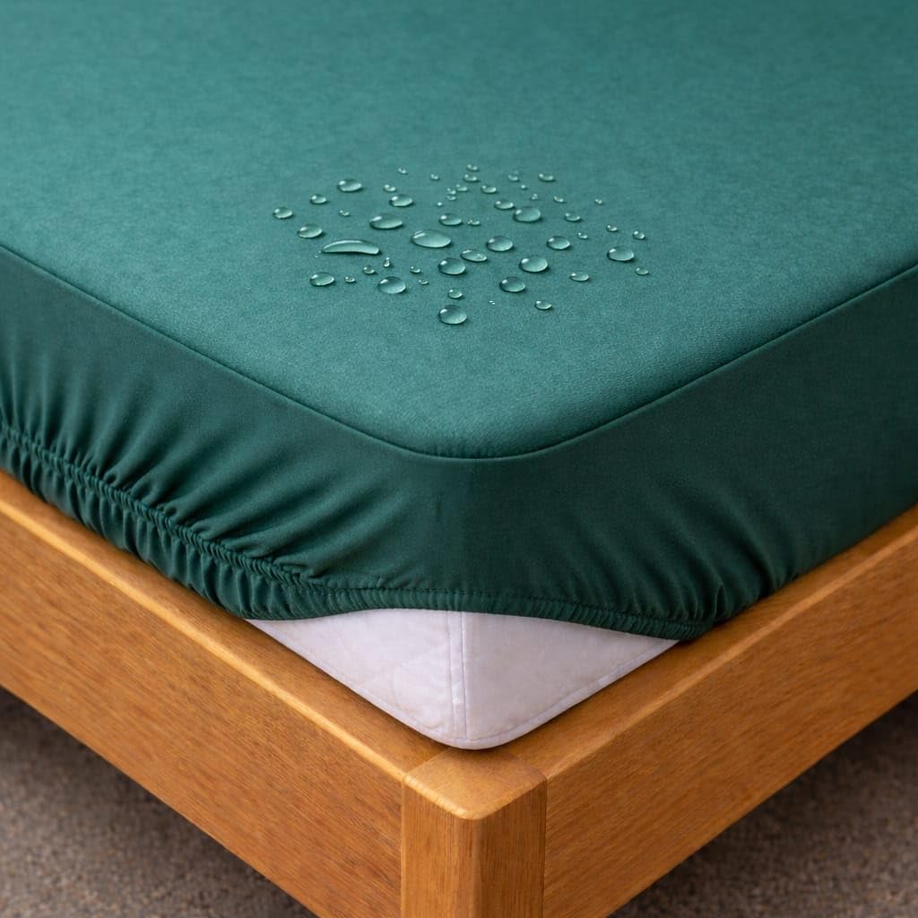 100% Waterproof Bedsheet,72x78 Inch 100% Terry Cotton Bedsheet Water Proof Baby Bed Cover,Mattress Protector, Waterproof Gadda Cover KB_S24 (Green, King, Set of 1)-image-9