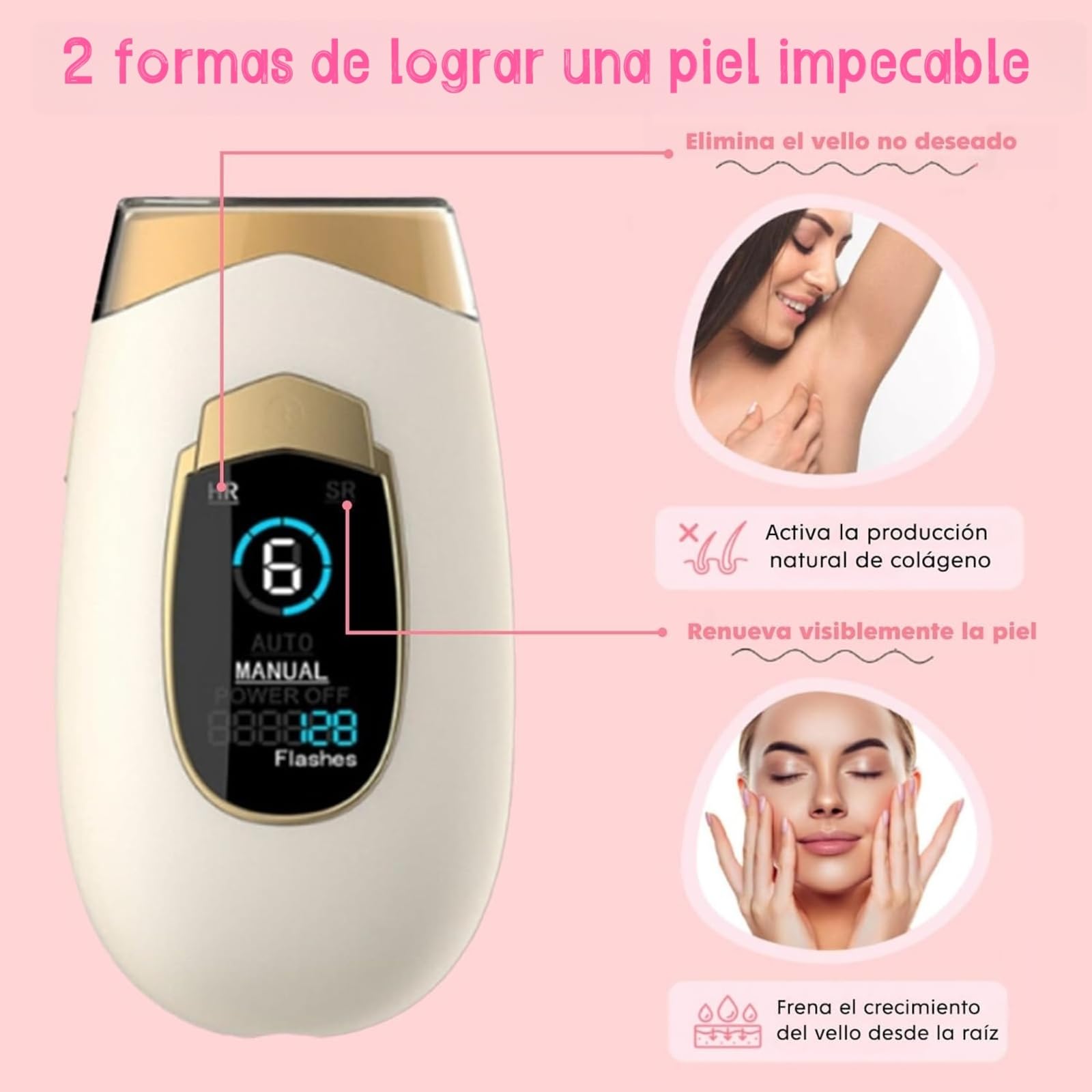 Depiladora láser 2 en 1 con tecnología avanzada de luz pulsada para mujer y hombre, depilación duradera en cara, cuerpo y zona bikini, depiladora luz pulsada de uso doméstico (Color beige)