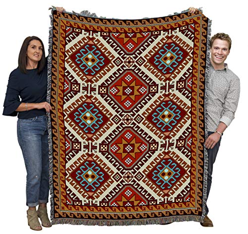 Pure Country Weavers Kilim Blanket - Southwest Native American Inspired - Gift Tapestry Throw Woven from Cotton - Made in The USA (72x54)