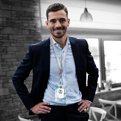 Miniatura 6 de Portatarjetas de medusas de mar azul, cartera de piel sintética para tarjetas de identificación con cordón para el cuello y llavero