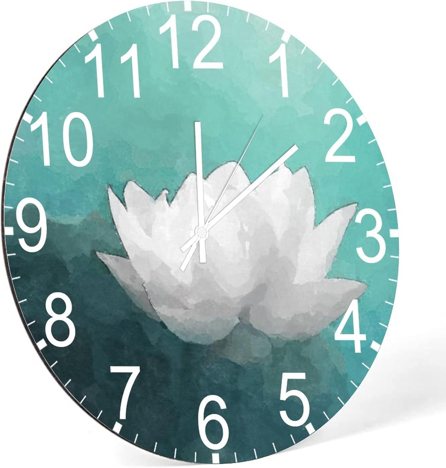 12 in Hanging Clock Water Lilies Flower Wood Wall Clock Spiritual Meditation Arts and Crafts Whisper Quiet Battery Operated Novelty Home Accessories for Mantel Half Bath Homeschool Back Patio image 2