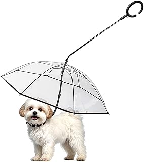 Enjoying Dog Umbrella for Small Dogs, Clear Dog Umbrella Leash, Rainproof Waterproof, Doggy Walking Rain Umbrella with Adjustable Leash, Small Puppy Outdoor Rain Gear
