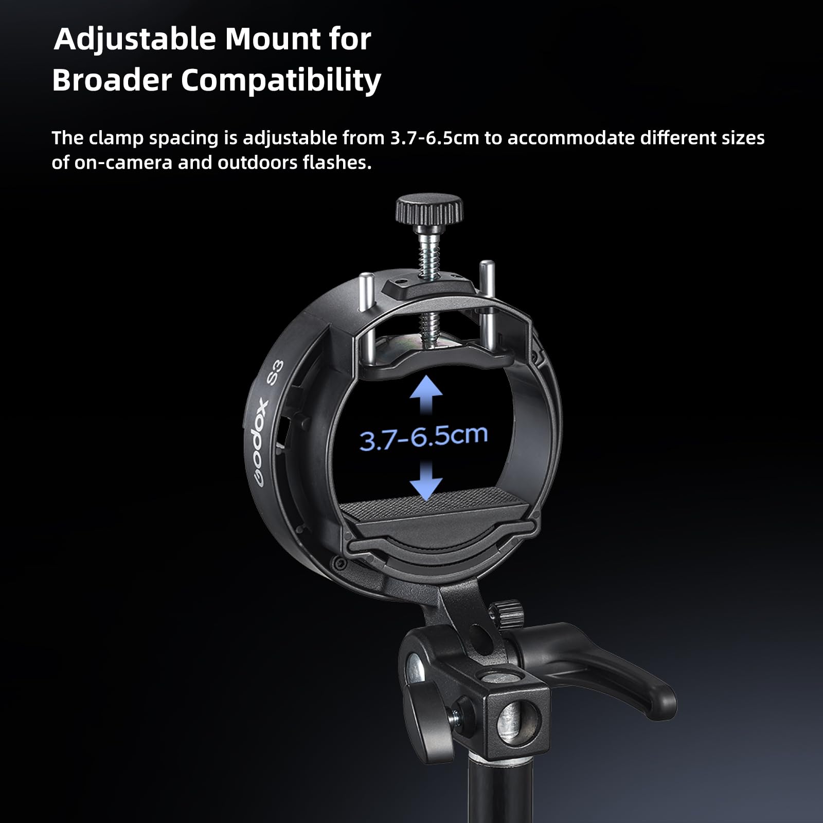 Godox S3 Speedlite Bracket Staffa per Flash con Attacco Bowens,Regolazione di ±90° Dotato di Foro per Ombrello,Compatibile con Godox Flash V100 V1Pro V860III TT685II TT350 TT600 AD300PROII AD200PROII