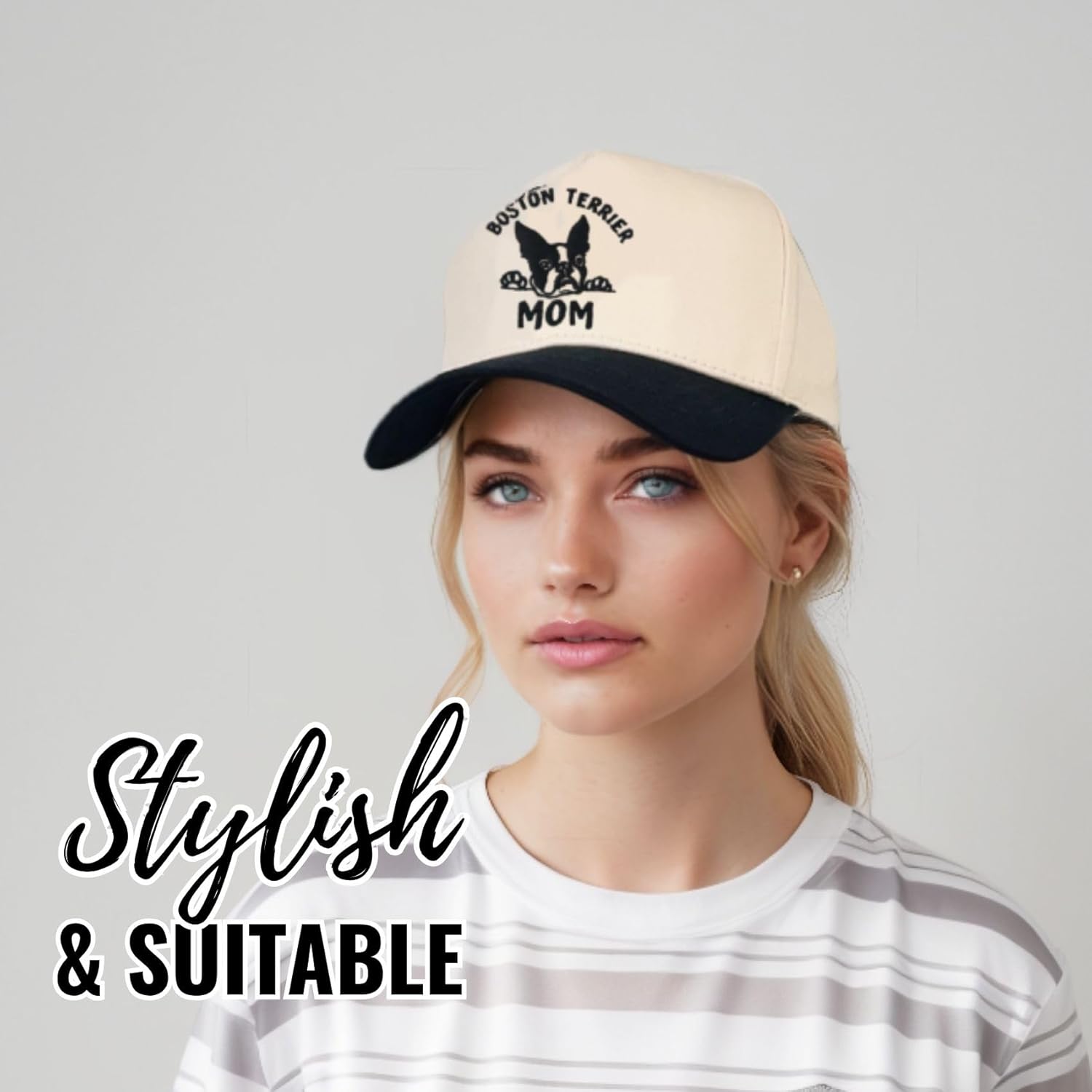 InnoBeta Boston Terrier Gifts Cap, Funny Adjustable Embroidered Hat Gifts for Dog Mom on Mother's Day, Birthday, Christmas Black-Beige - Image 4