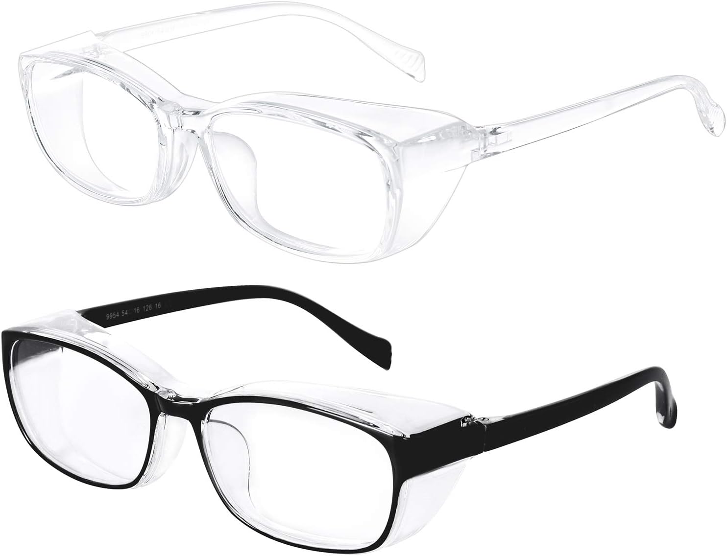Safety Goggles Protective Blue Light Blocking Eyeglasses for Men Women 2 Pack (Black&Clear)