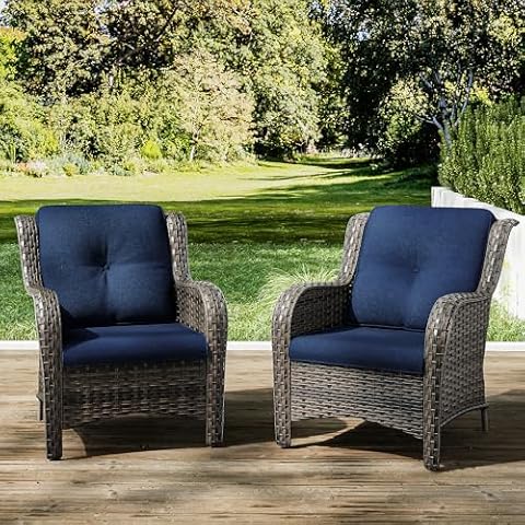 Joyside Outdoor Wicker Chair Rattan Patio Dining Chairs Set of 2 PE Wicker Patio Chairs with 4inch Seat Cushions Outdoor Patio Seating Chair for Garden, Backyard Deck(Mixed Grey/Blue) Cover