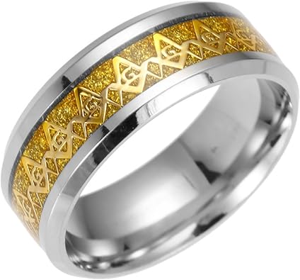 Masonic Titanium Steel Ring for Men, Inlaid Geometric Symbol Design, Durable Freemason Jewelry