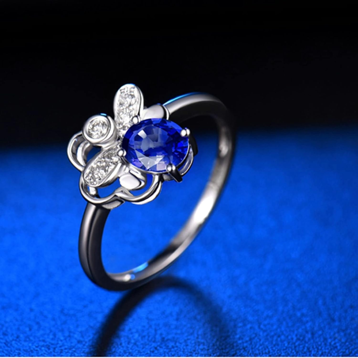 Engagement Ring 18K White Gold, Jewelry Rings Aesthetic Hollow Flower 0.55ct Oval Sapphire with 0.07ct Diamond Jewelry Ring Proposal Gifts for Women
