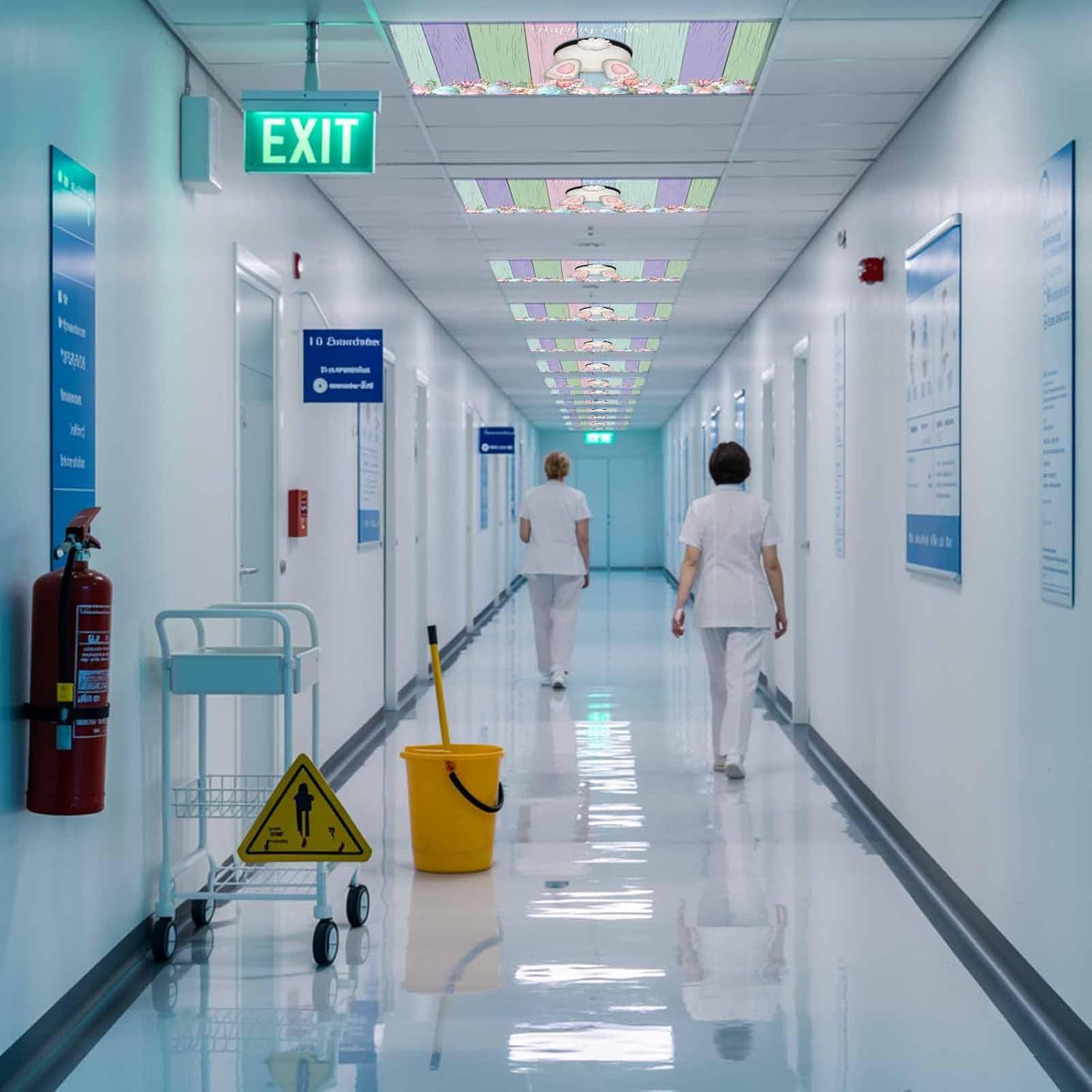 Easter Bunny Fluorescent Light Covers for Ceiling Lights 4x2 feet,4 Pack Magnetic Light Filters for Classroom,Eggs Cute Rabbit Floral Colorful Country Wooden Fluorescent Lamp Shade Panel for Office