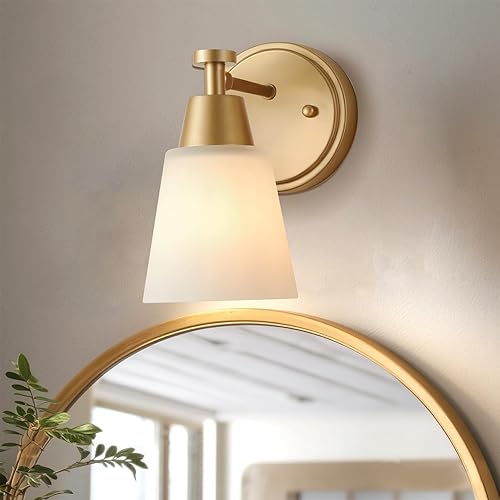Miniatura 15 de 2 luces de tocador de baño, lámpara de pared con acabado de oro cepillado y vidrio esmerilado, lámparas de pared para baño sobre espejo, para sala
