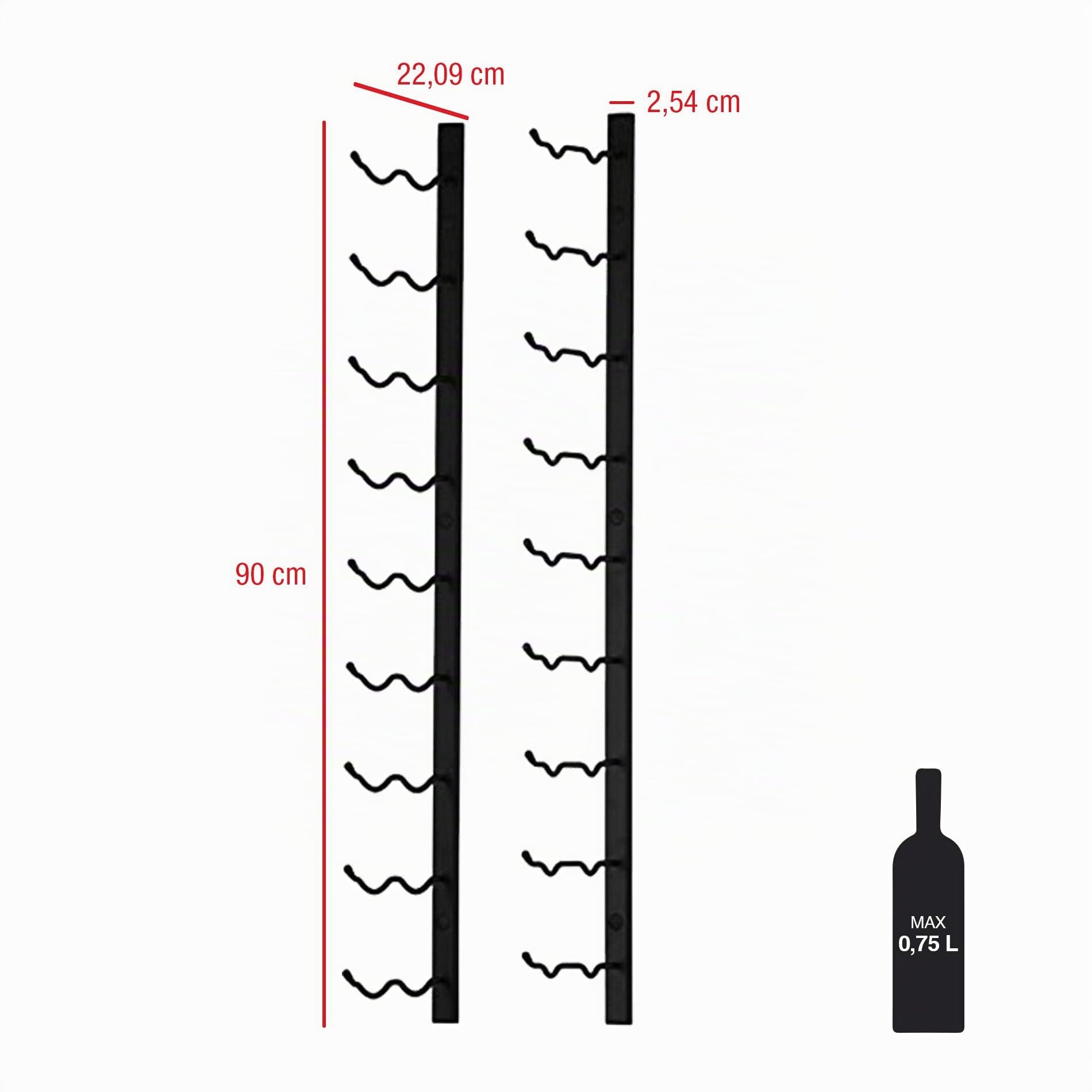 Rebecca Mobili Cantinetta Sospesa, Scaffale Verticale Vino, Per 18 Bottiglie, Design Moderno, Ferro Nero, Cucina Salotto - Misure: 90 x 2,54 x 22,9 cm (HxLxP) - Art. RE6456