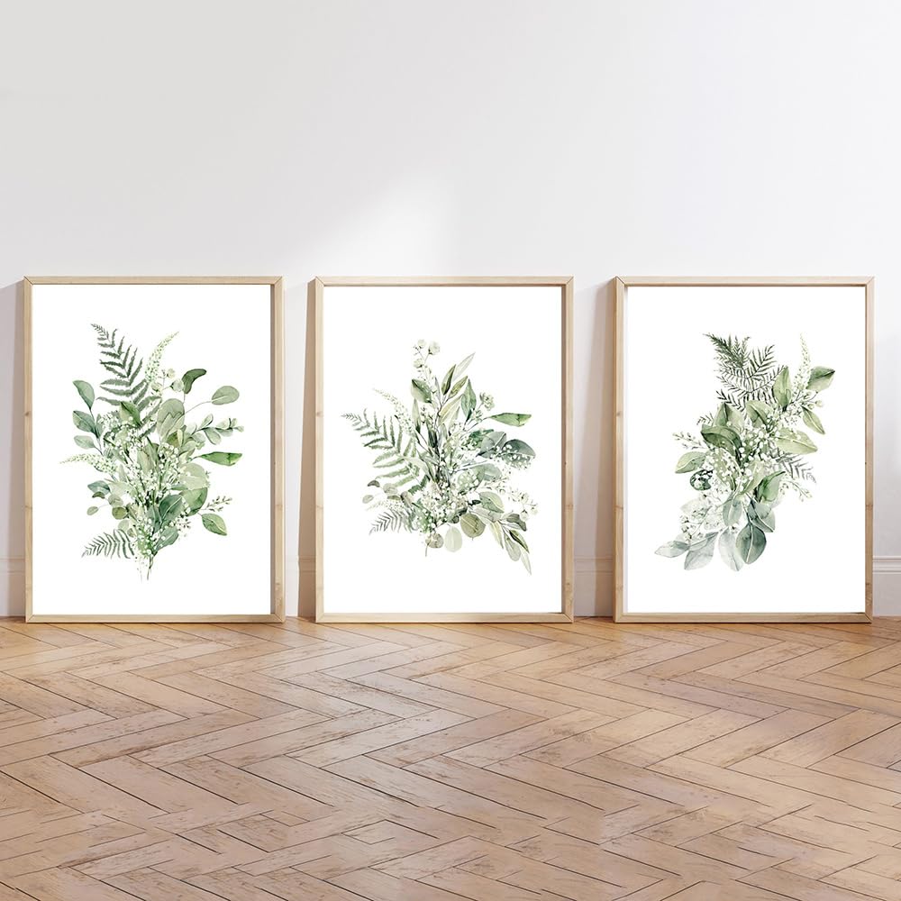 WBYZAC Wall Pictures-Abstract Watercolor Print Floral Leaf Botanical Greenery Leaves Art Canvas Painting Green Wild Posters Living Room Bedroom Kitchen Wall Decor-40 * 50cm*3PCS (No Frame)