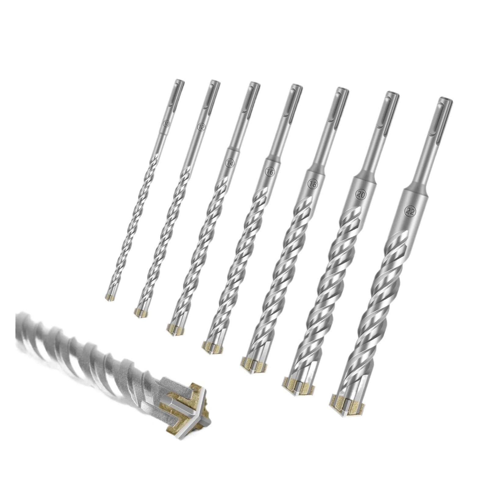 Broca de martillo eléctrico de aleación de 8-25 mm de diámetro, broca de impacto para hormigón a través de perforación de orificios de pared, accesorios de taladro eléctrico(200mm-7Pcs)
