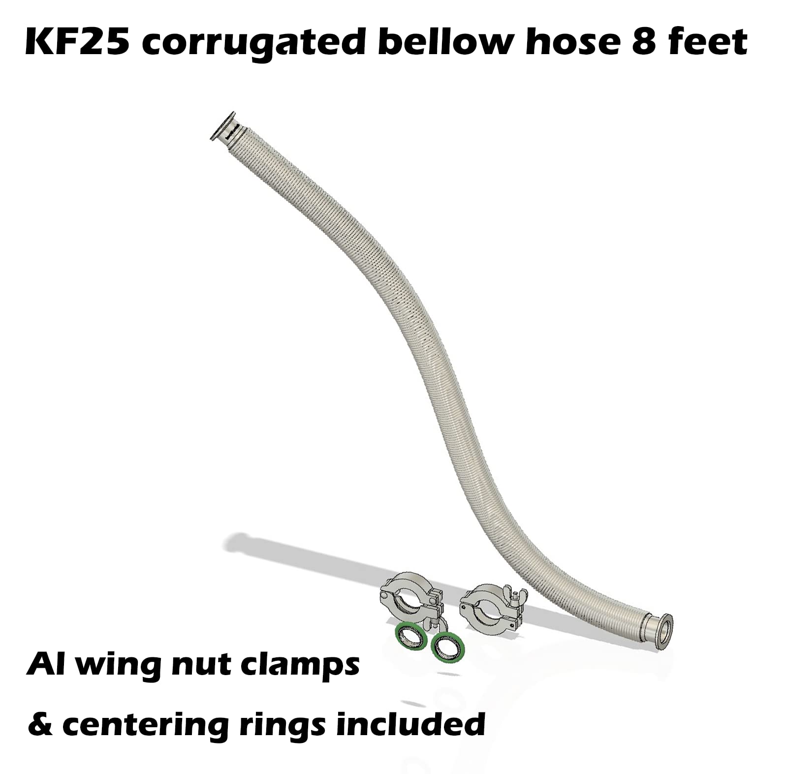 bmotiontech ISO-KF KF25 - Juego de mangueras de fuelle flexibles corrugadas con 2 abrazaderas de aluminio, 2 anillos de centrado SS / 2 anillos tóricas FKM (8 pies KF25)