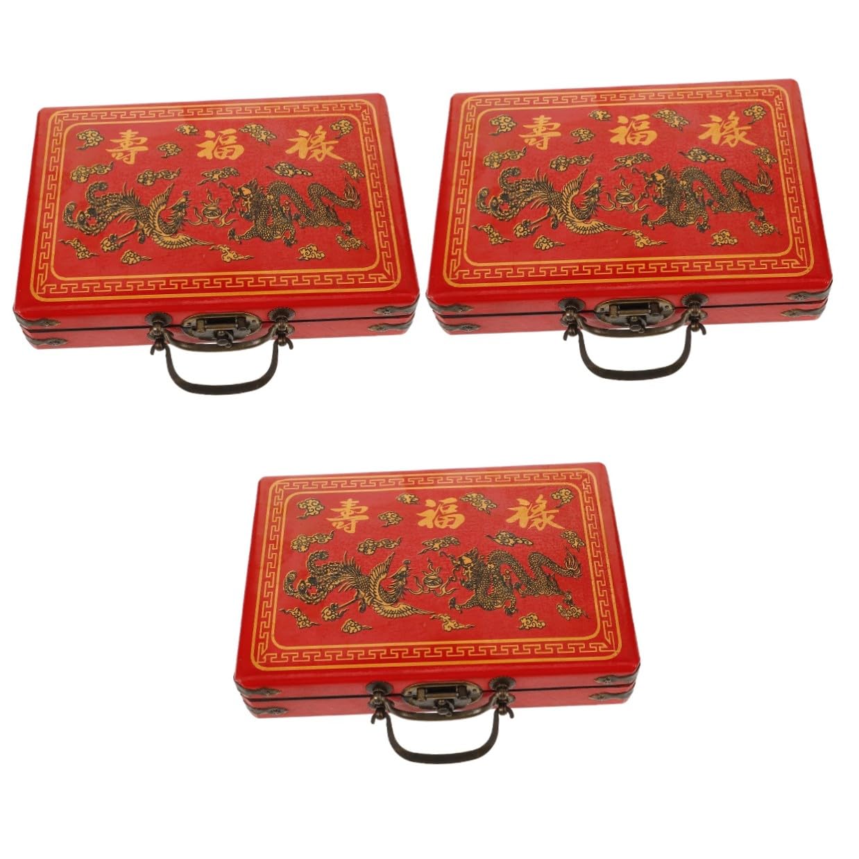 Cabilock 3 Pièces Boîte de Rangement Mahjong Poignée, Bois, Rouge, Grand