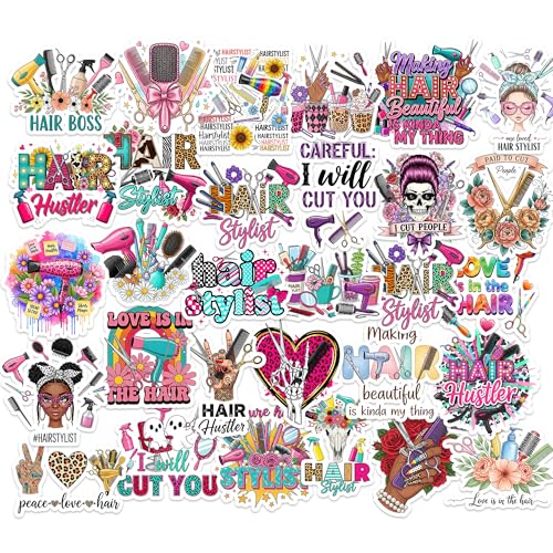 30PCS Hairstylist Stickers Pack – Waterproof Vinyl Hair Stylist & Salon Quotes Decals for Water Bottle, Laptop, Phone – Cute Beauty Salon Stickers for Stylists & Cosmetologists