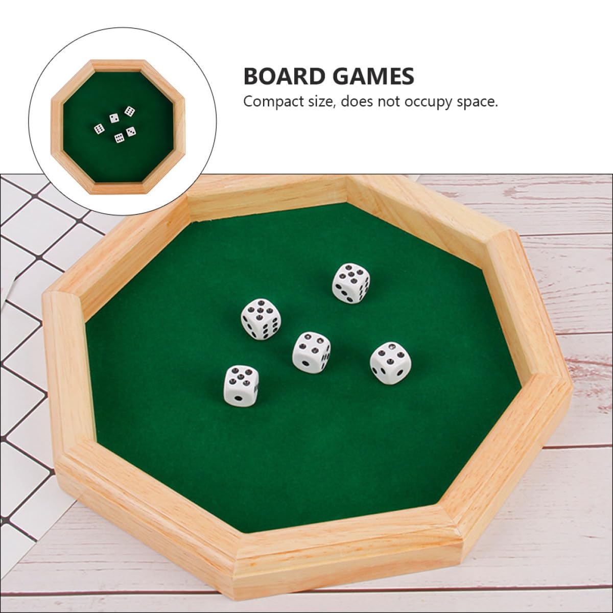HANABASS Jeu De Dés à Boire Octogonal pour Adultes Petit Plateau Bois Verni Résistant Imperméable Fête Soirée Jeux De Société Convivialité Party Pack