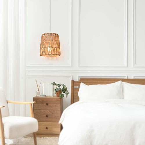 Miniatura 6 de Paquete de 3 lámparas colgantes tejidascuerda natural tejida a mano para pantalla de granja, lámpara colgante para vestíbulos, entrada, cocinas,