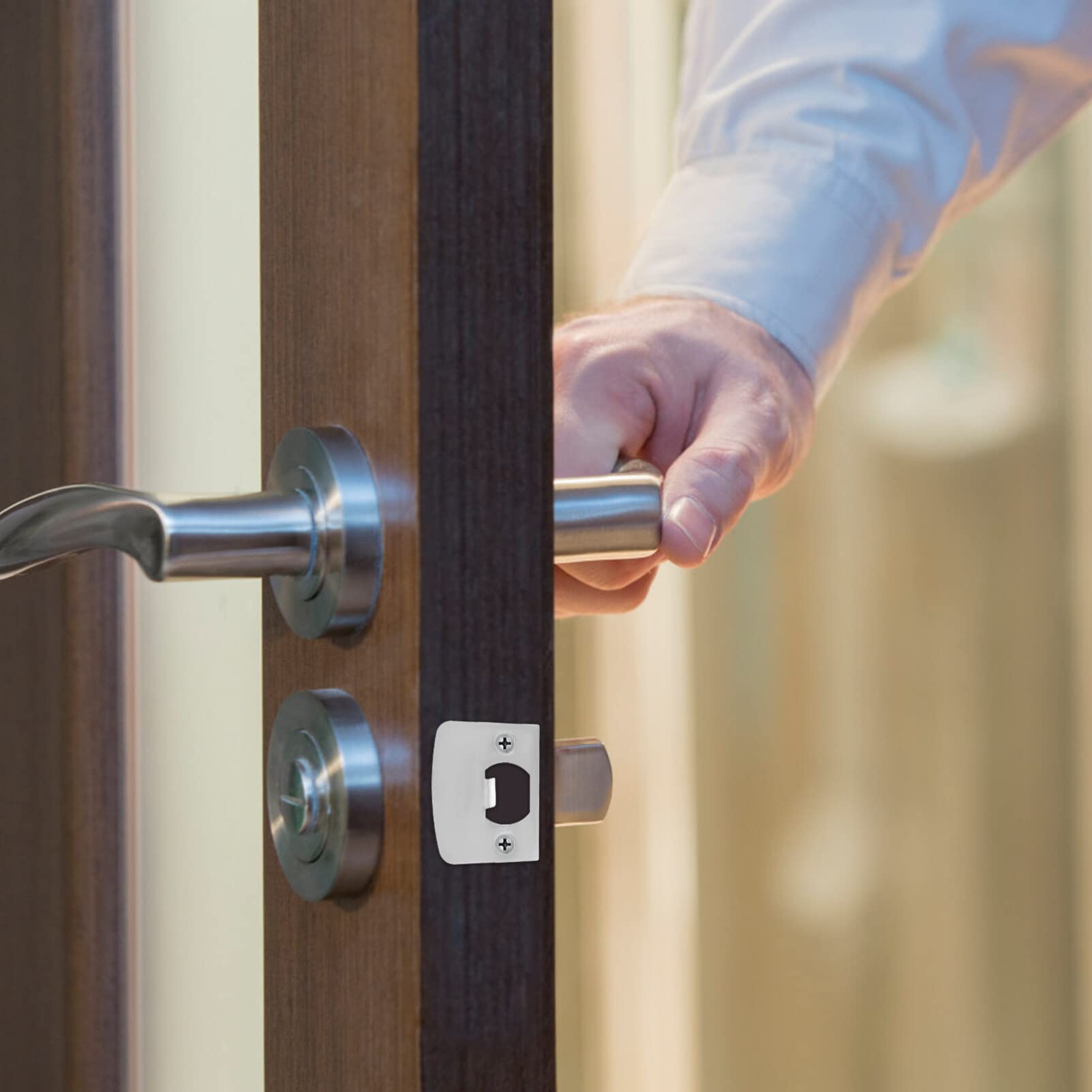 TOVINANNA Strike Plate,Stainless Steel Latch Door Frame Matching Screws Polished Door Latch Strike Plate Replacement Door Security Strike Plates for Wood Jamb Door Internal Door 2.75X1.57in - Image 3
