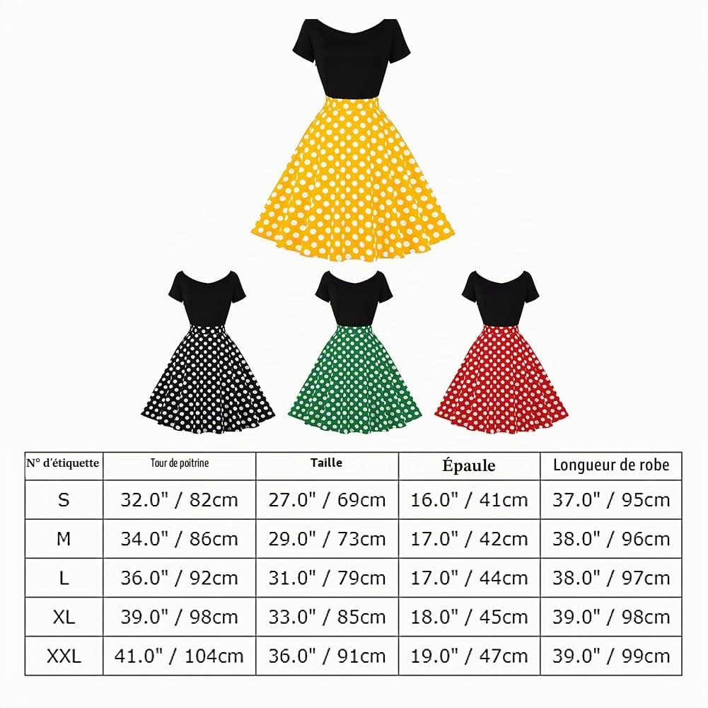 Odizli Robe de coctail pour femme, style vintage, rockabilly, années 1950, épaules dénudées, polka à pois, swing, ligne A, longueur genou, robe d'été