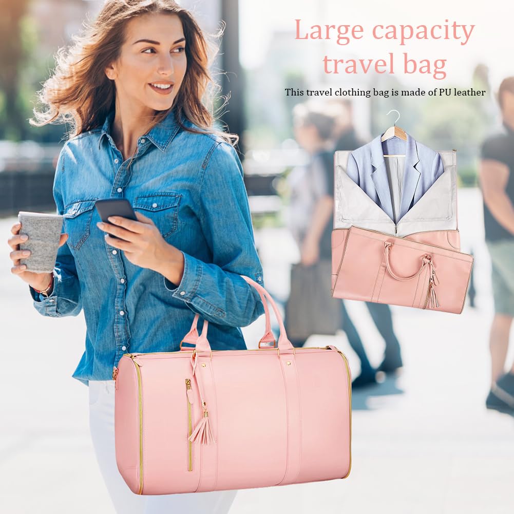 Borsa da viaggio pieghevole, borsa da viaggio, pieghevole, grande borsa impermeabile pieghevole, in materiale PU, bagaglio a mano trasformabile (rosa)
