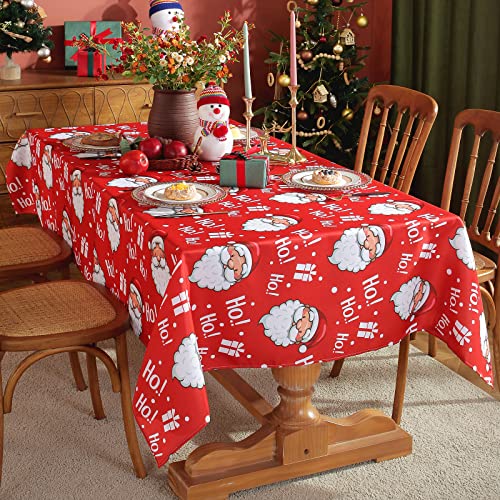 Christmas Holiday Tablecloth for Rectangle Tables, 60 x 102 Inches Winter Spill-Proof Washable Polyester Santa Claus Wrinkle Free Printed Oblong Table Cover,Red Table Cloth for Home, Dinner, Party – Image 3