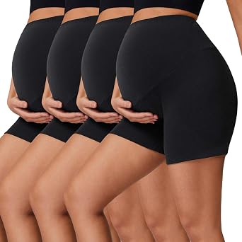 Pack of 4 Women's Maternity Shorts Comfortable Summer Cycling Shorts Stretch Maternity Fashion Yoga Pilates