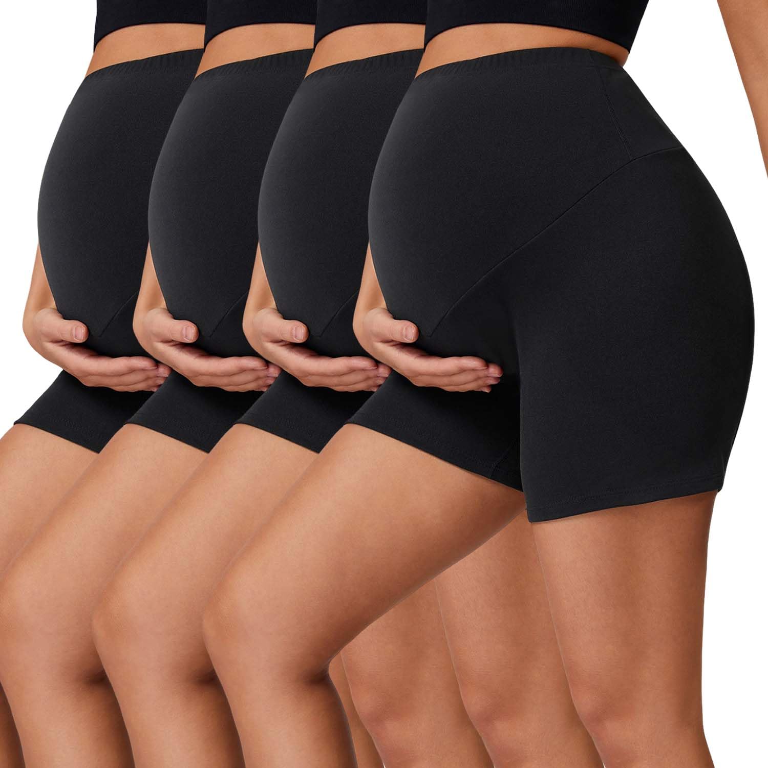 Celfaeree 4er Pack Damen Umstandshose Kurze Bequeme Schwangerschaftsleggings Sommer Radlerhose Umstandsshorts Stretch Umstandsmode Yoga Pilates